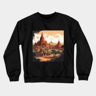 Illustration of Bagan, Myanmar on sunset Crewneck Sweatshirt